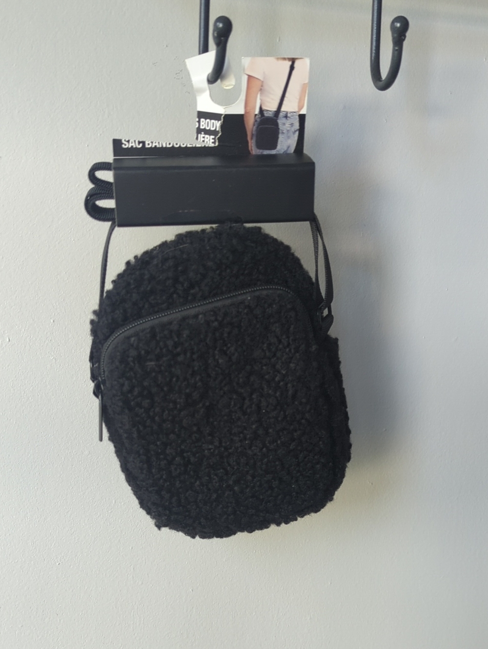 Black Faux-Shearling Crossbody Bag